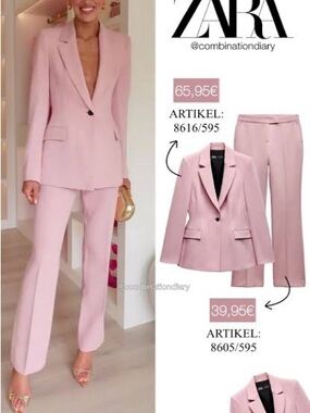 Zara Blush Pink Suit/ Tailored Single-Button Blazer size small and pants size M